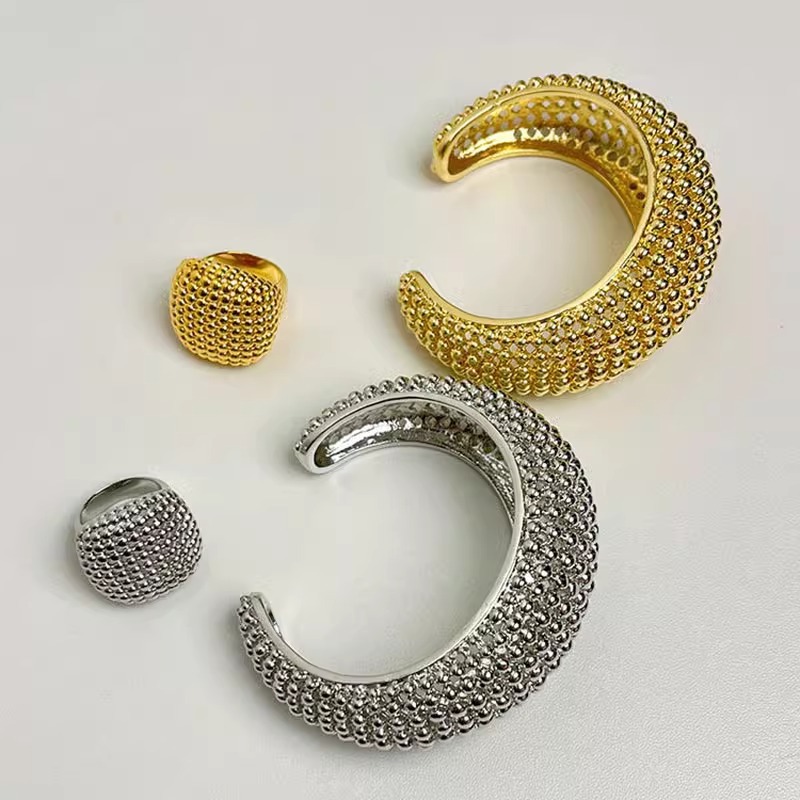 Minimalist Ring Stackable - Luxury Bead Texture Open Cuff Bangle