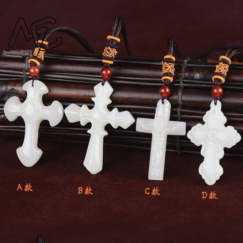 Luxury Gifts Jewelry & Watches Namfleg Mostar - Natural Chinese White Jade Rich Cross