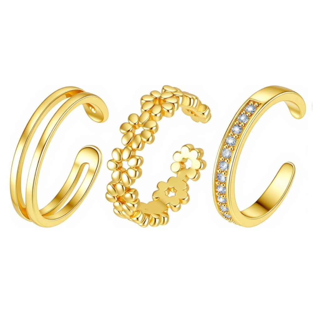 Minimalist Ring Stackable - 3Pcs Gold Open Adjustable Ring Set