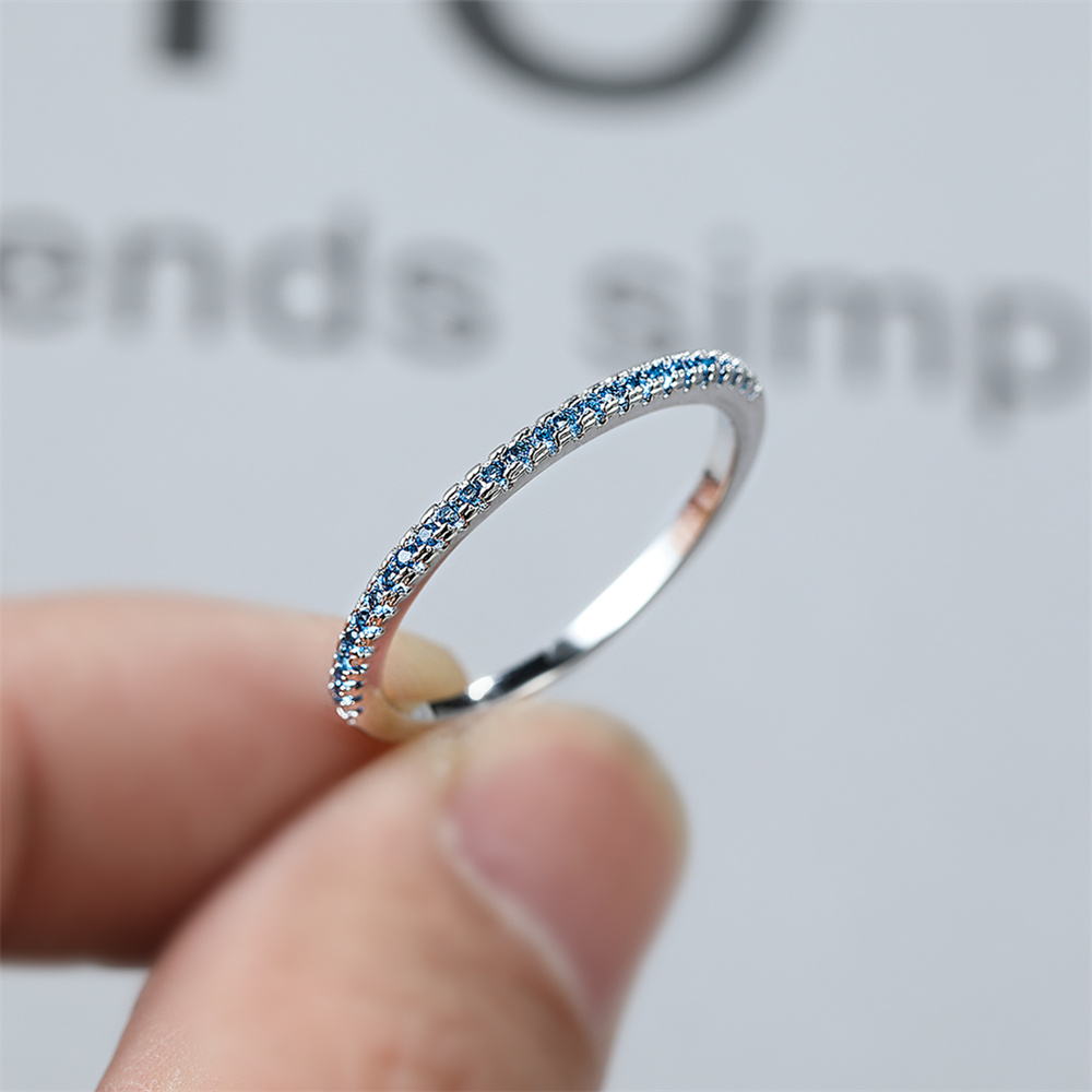 Minimalist Ring Stackable - Aqua Blue Crystal Small Round Stone