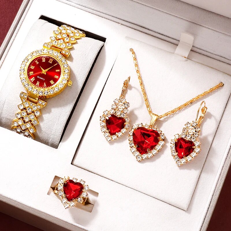 Jewelry Watch Making - Golden Luxury Watch Women Ring Necklace