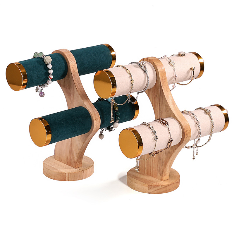 Jewelry And Watches Store - 2-Tier Curved Wood Bracelet Holder Velvet