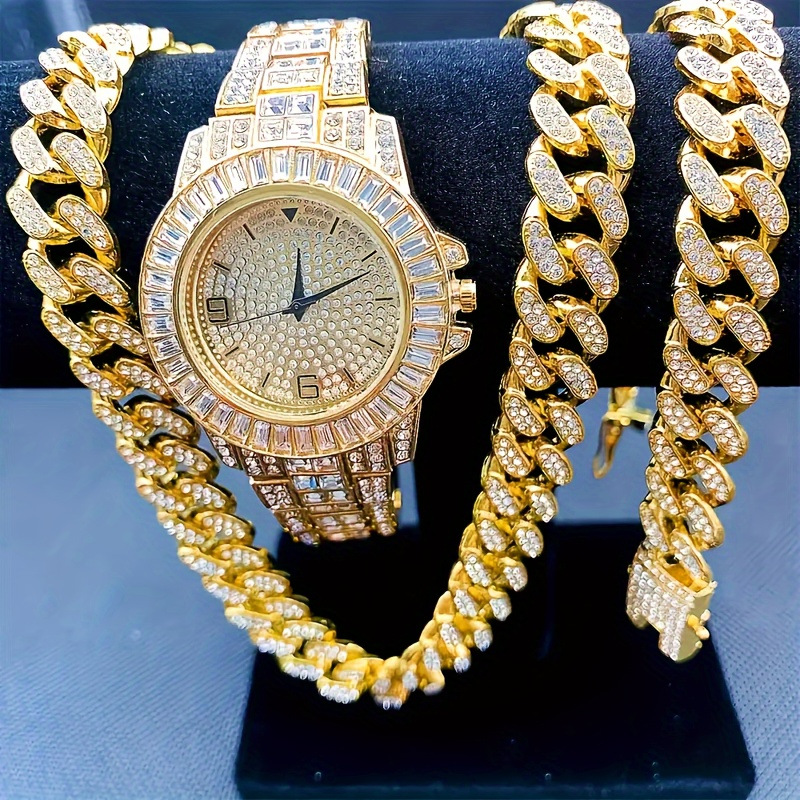 Jewelry Watch Making - Men's Bling Jewelry Set: Gold Iced