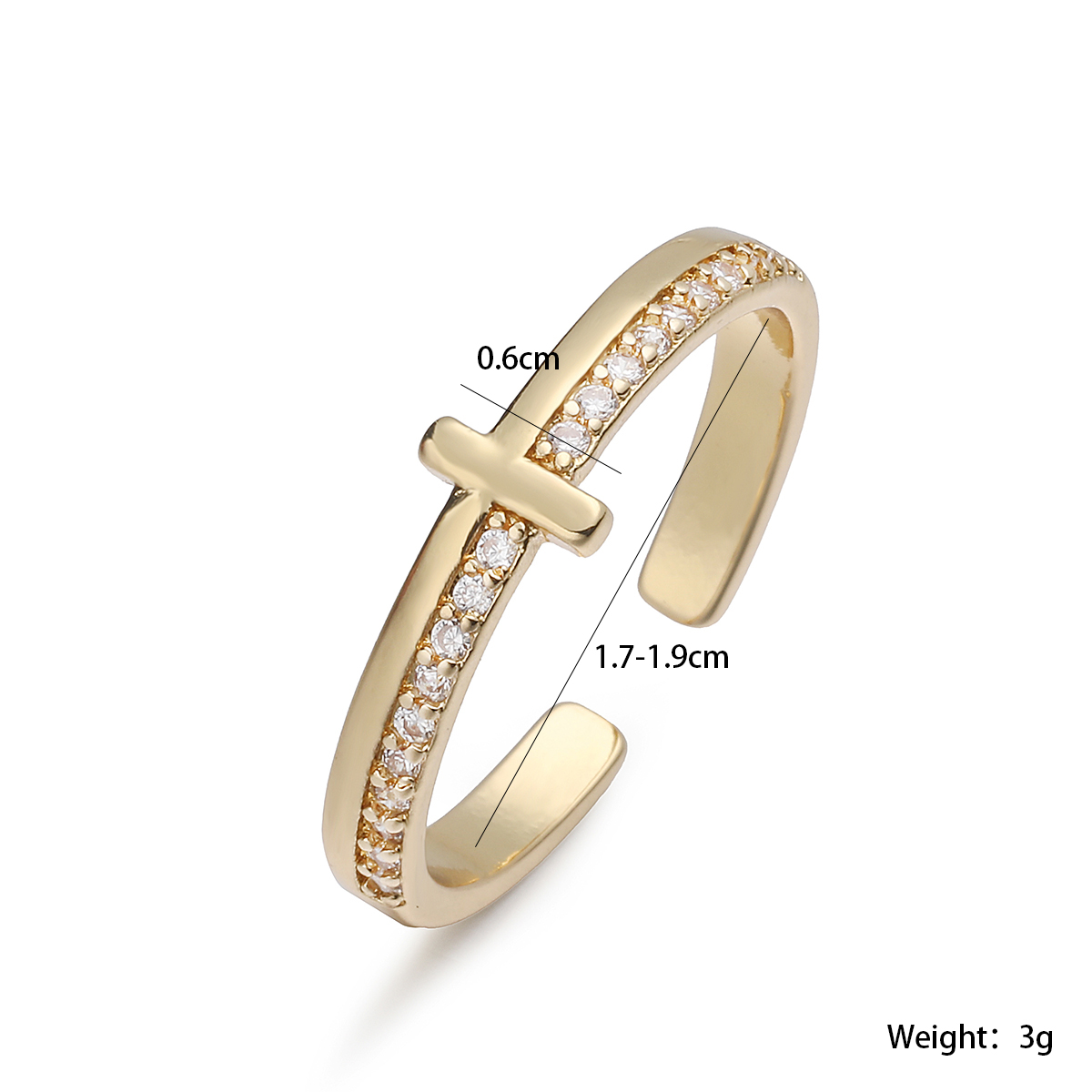 Brass Cross Zircon Open Cuff R - Minimalist Ring Stackable recension och pris