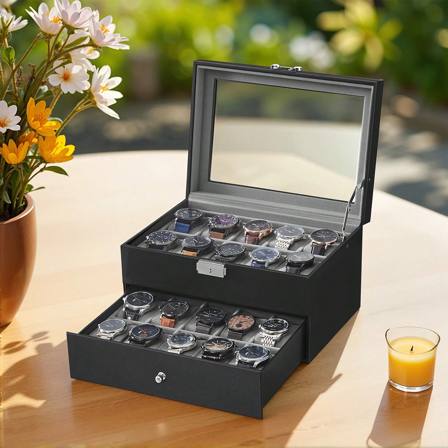 20-Slot Watch Box with Glass L - Jewelry And Watches Box recension och pris