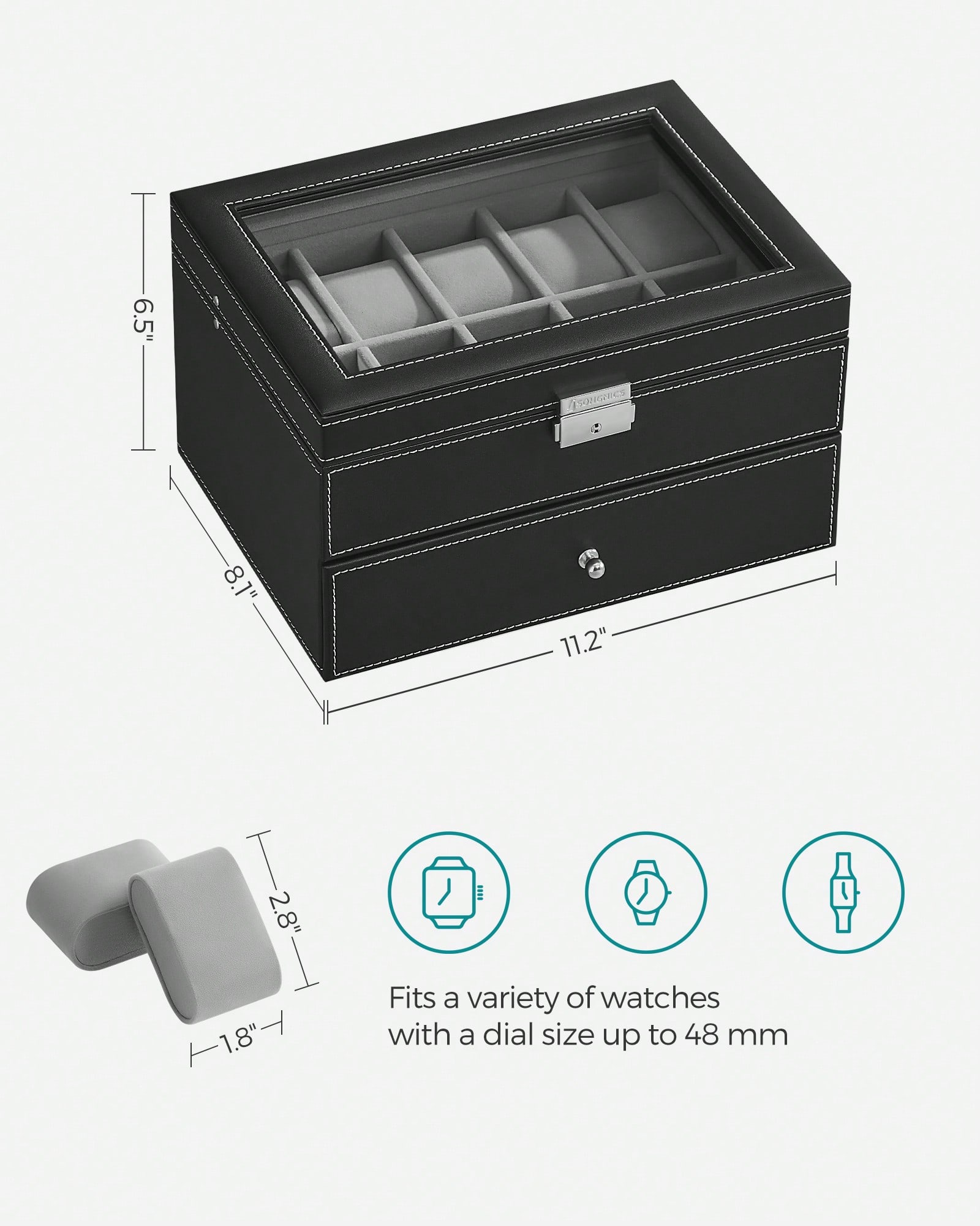 20-Slot Watch Box with Glass L - Jewelry And Watches Box recension och pris