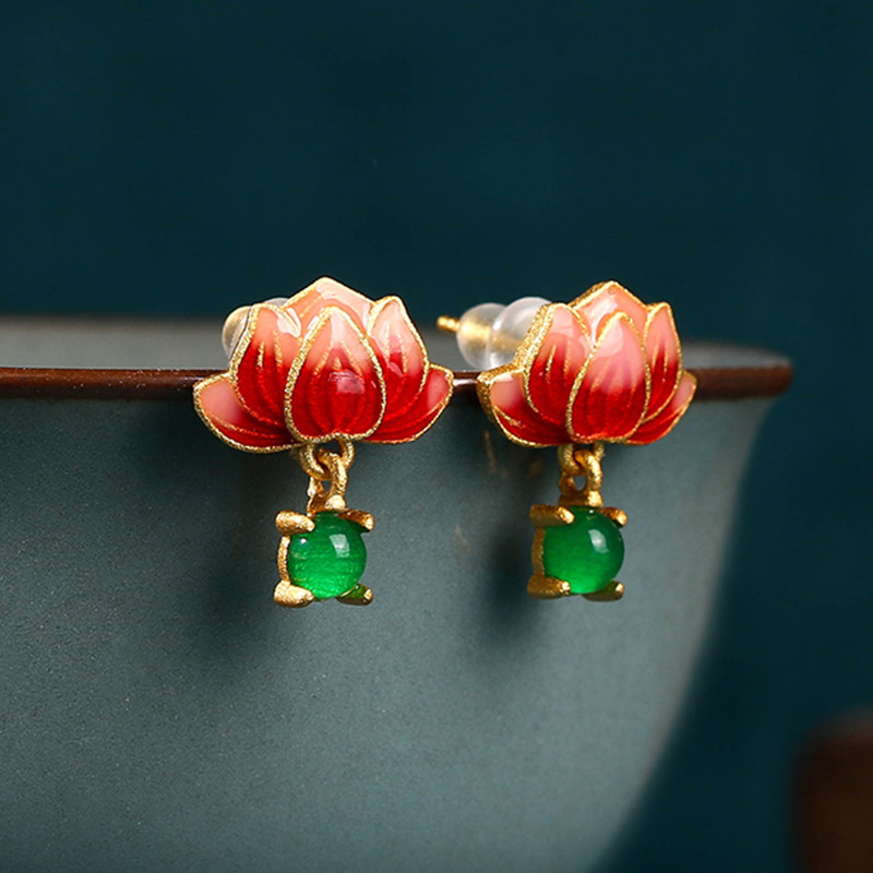 Green Real Jade Lotus Earrings - Luxury Gifts Jewelry & Watches Namfleg Mostar recension och pris