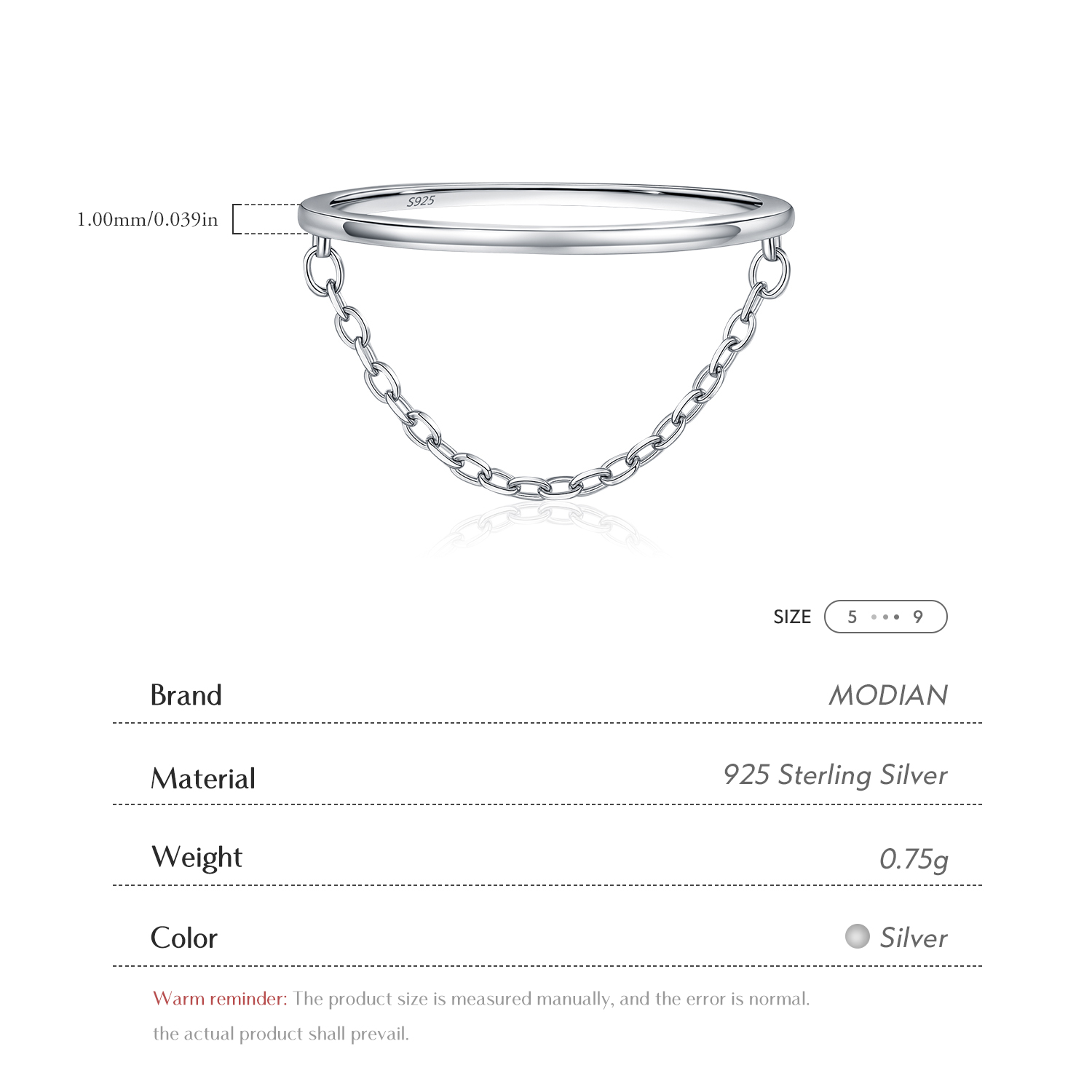 MODIAN 925 Sterling Silver Tas - Minimalist Ring Stackable recension och pris